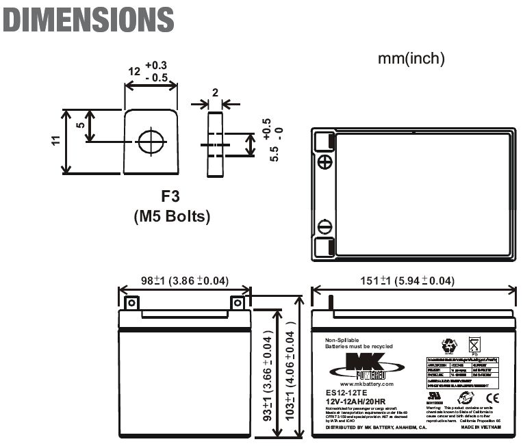 MK 12V12AH Sealed AGM Battery